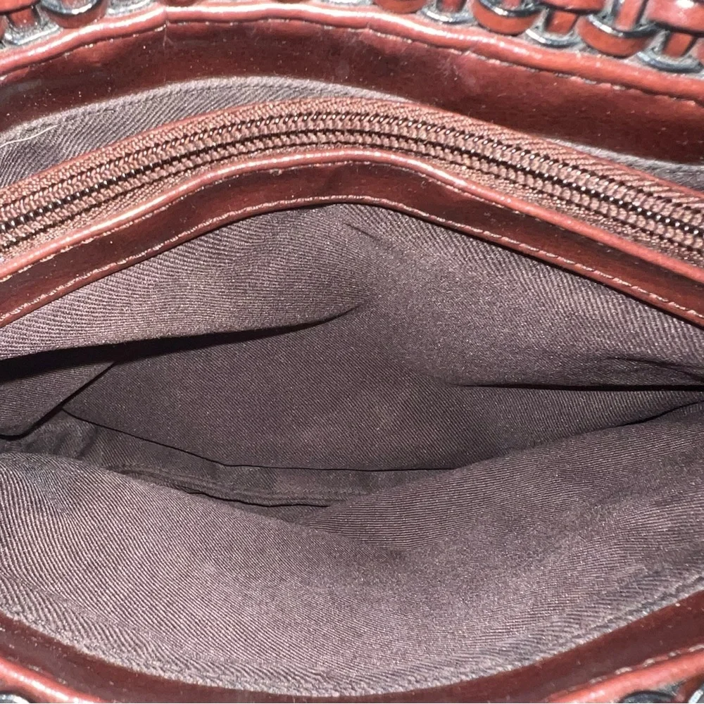 Vintage 90’s Nine West Brown Woven Weaved Leather Boho Retro HandBag Pocketbook - Picture 7 of 15